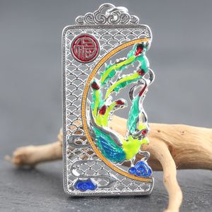 Collier en argent avec pendentif de couple Dragon et Phénix, marque Chengxiang No Affair, gravé du caractère Xiangyun Fu - Product Image 2
