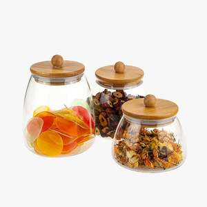 Aeofa Glass storage jar with lid Bamboo lid glass airtight storage jar transparent food storage jar