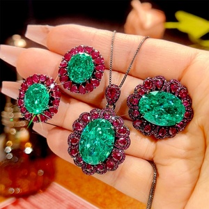 Wholesale Eco-friendly Copper Ladies <b>Earrings</b> Jewelry <b>Set</b> 13*18-10-12mm Green Zirconia Black Gold Plated Vintage Matching <b>Set</b> - Product Image 3