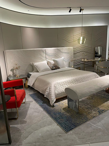 Mr Italian Modern Luxury Large Screen Headboard Double Bed Minimalist Designed Suede Leather Bed In King Size For Home Villa Use - Product Image 3