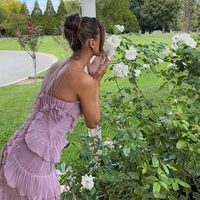 Nouvelle Robe Longue Chic Plissée à Col Halter et Bordure Lotus, Qualité Supérieure, Violet, pour Vacances 2025