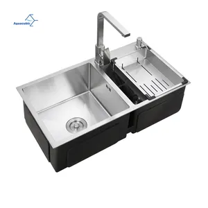 Aquacubic 30 x 18 Inch Vegetable Dishwasher Washing 304 Stainless Steel Double Bowl Seamless Kitchen Sink