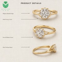 Cincin Pernikahan Emas Berlian Laboratorium 2 Karat Potongan Bulat Brilian Bersertifikat IGI, Berlian Laboratorium 2CT Solitaire