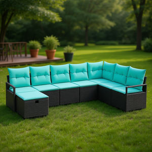 Poly Rattan Garden <b>Sofa</b> <b>Set</b> With Cushions Black Outdoor Furniture Contemporary Design - Product Image 2