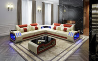 Amerikanisches Wohnzimmer Modernes Modulares Leder-Chesterfield-Sofa-Set Bluetooth LED-Licht Smart Ecksofa-Bett für Hotel- und Villennutzung