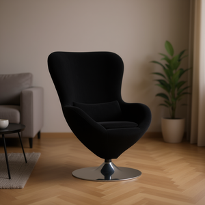 Sillón Giratorio de Terciopelo Negro para Sala de Estar, Diseño Moderno de Mediados de Siglo, Base de Metal, Relleno de Espuma - Product Image 2