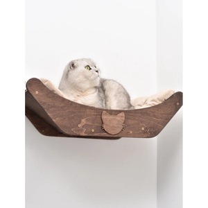 Wooden Wall Cat <b>Bed</b> Oval Natural Wood Color With Cushion For Cats Pet Furniture - Product Image 5