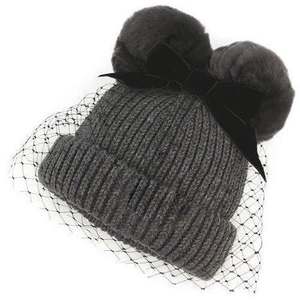 Nouveau chapeau d'hiver chic pour femmes chaud et extensible <span class=keywords><strong>tricot</strong></span>é avec de grandes boules de fourrure chapeau de ski épais voile de <span class=keywords><strong>maille</strong></span> pour le voyage - Product Image 3