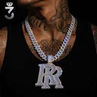 Collier personnalisé Hip Hop en argent 925 avec pendentif lettre Double R serti de diamants baguette et de moissanite VVS, style Iced Out