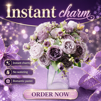 2 paquets de fleurs artificielles en soie de style naturel faites à la main, roses et violettes, bouquet pour mariage, décoration de la maison