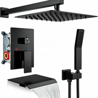 Ensemble de robinetterie de douche encastrée noir mat 3 voies avec douchette et bec cascade pour salles de bain minimalistes