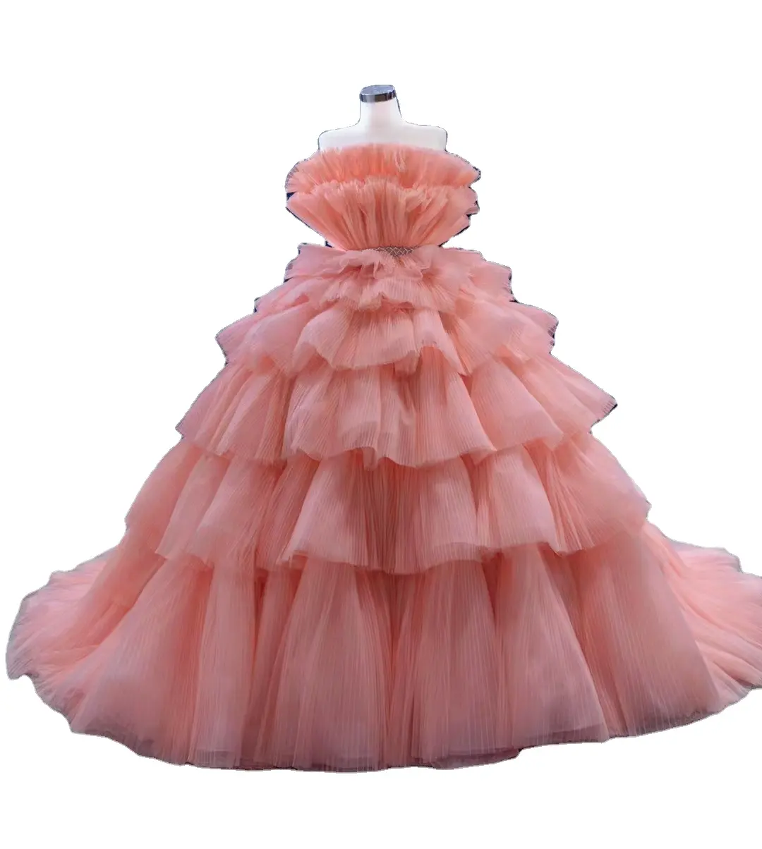 Feishiluo Orange Big Tulle Ruched Sleeveless Women Prom Ball Gowns Puffy Tulle Evening Dresses