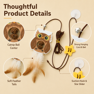 Jouet suspendu pour chat, auto-entretenant, avec centre à herbe à chat et queue en plumes, fixation murale à ventouse, jouet d'entraînement pour animaux de compagnie - Product Image 2