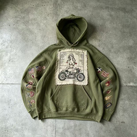 OUNA Fabricant de sweats à capuche personnalisés pour hommes, pull à capuche avec patch de moto brodé, streetwear vintage, vente en gros, polaire oversize