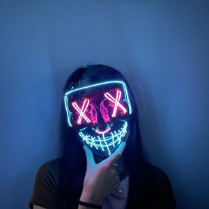 Máscara LED <span class=keywords><strong>de</strong></span> Halloween <span class=keywords><strong>con</strong></span> Inversor EL, Máscara Oni Brillante, Accesorios para Festivales, Máscara <span class=keywords><strong>de</strong></span> Alambre EL Rojo - Product Image 2