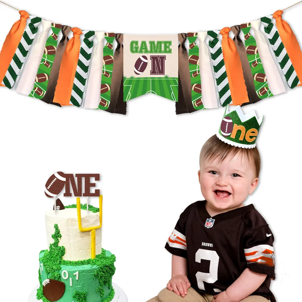 Football Theme Party Favors The Superbowl Sports Party Decoration Football Theme One Cake Topper GAME ON Theme High Chair Banner