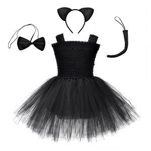 Costume di Halloween per Bambine, Vestito da Gatta Nera in 3 Pezzi, Abito Tutu per Travestimento, Costume di Carnevale e Halloween - Product Image 3