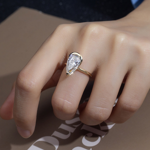 Bague en or jaune 14 carats avec diamant en forme de poire Messi Jewelry MSR-1507 pour femmes - Product Image 5