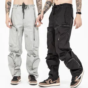 HUILIN Hot Selling New Style Drawstring Waist Multi Pockets Y2K Pants Cargo Pants Men Big Zip Pocket Baggy Pants