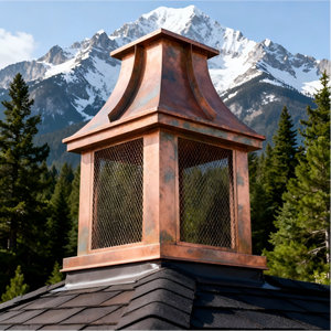 Capot de cheminée en cuivre sur mesure, épais et carré, avec toit pagode, résistant aux intempéries, en métal architectural - Product Image 6
