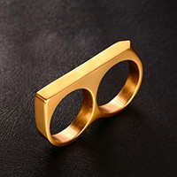 Anneaux à deux doigts Hip Hop plaqués or jaune 18 carats, nouveauté tendance, anneau à deux doigts mexicain pour motards pour hommes