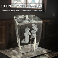 Sculpture en bloc de cristal carré gravé au laser 3D, écologique, souvenir religieux, design personnalisé pour les cadeaux de baptême et d'église