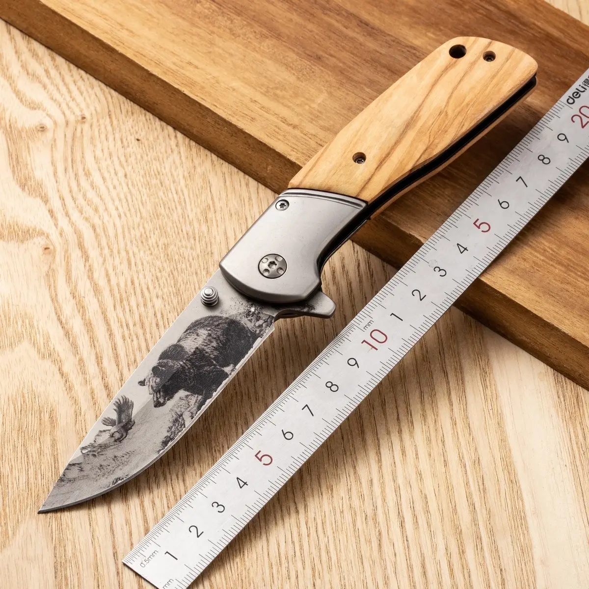 JMFF90G4 оливковый деревянный нож для выживания с карманами и рисунком животных Складной Нож EDC ножи для охоты и выживания кемпинга