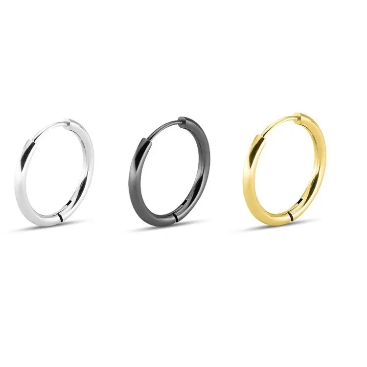 Fashion 316 Stainless Steel Black Silver Gold Plated Round Earrings Huggie Hoop Earrings for Women Men Jewelry