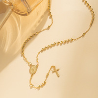 Collier de chapelet catholique en acier inoxydable personnalisé perle de prière religieuse plaqué or bijoux chrétiens de la Vierge Marie croix de jésus