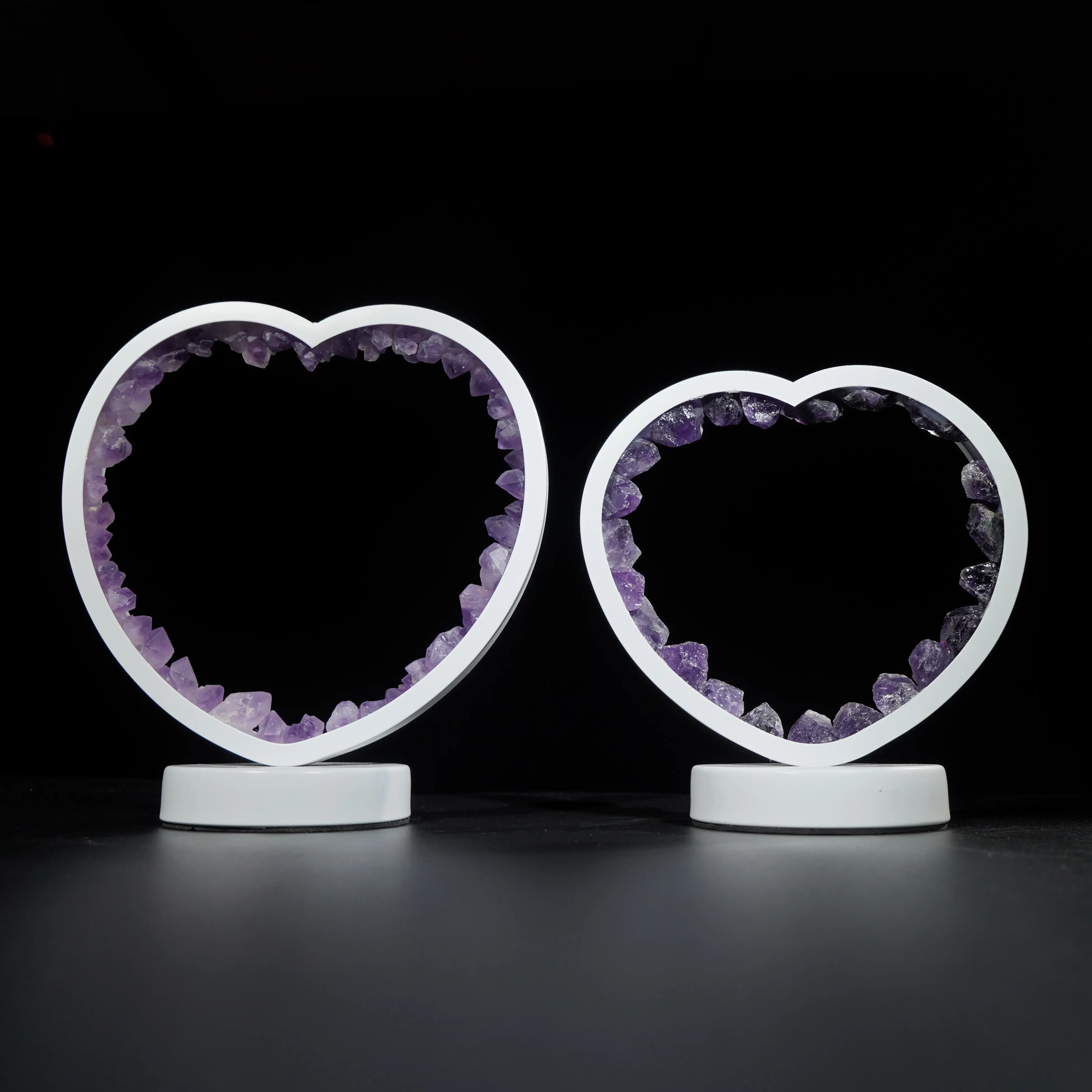 Grosir batu penyembuhan kristal cahaya yang indah Amethyst Stud lampu hati untuk dekorasi