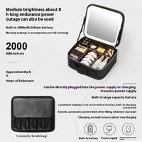 Sac de rangement de maquillage portable miroir lumineux grande capacité cloison détachable fermeture à glissière en matériau PU pour voyage