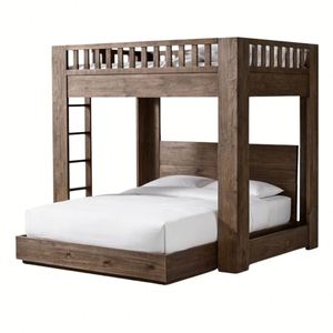 Meubles de chambre à coucher modernes en chêne massif, lit double confortable, tiroirs, lit superposé avec échelle, design personnalisable, fabrication professionnelle - Product Image 2