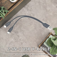 Kabel Splitter Y 2-in-1 Dual Micro USB C, Kabel USB Berjaket PVC Pengisian Cepat untuk 2 Ponsel & Power Bank Tipe Molding