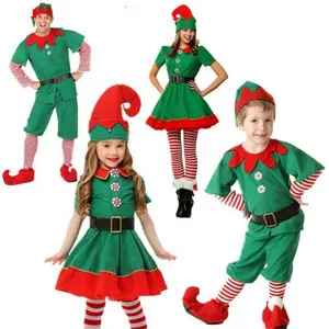 新年促销XXL绿色精灵家庭服装派对用布圣诞吉祥物包括专为儿童设计的包