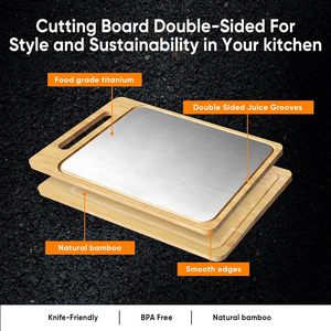 Tabla de cortar de titanio, tabla de cortar de madera de bambú de doble cara con ranura para jugo. - Product Image 5
