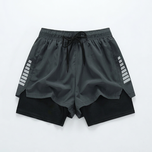 Factory Direct Supply Trending Men's Casual Double Shorts 100% Cotton Solid Color Custom <b>Mid</b> Waist Quick Dry Lightweight Knitted - Product Image 1
