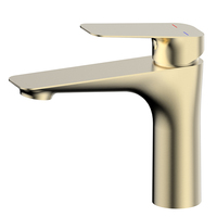 Robinet de lavabo contemporain en laiton doré brossé avec cartouche céramique, à poser sur le comptoir, monotrou