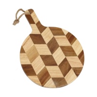 Planche à découper ronde en bois d'acacia avec poignée pour servir viande, fromage, légumes, pain, charcuterie, plateau à pizza de type cuisine