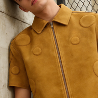 Chemise zippée pour homme, style streetwear, coupe courte et oversize, à manches courtes, avec motif à pois 3D en relief, personnalisable, haute couture décontractée