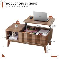 Table basse relevable de style américain moderne avec compartiments de rangement, en bois, pour salon