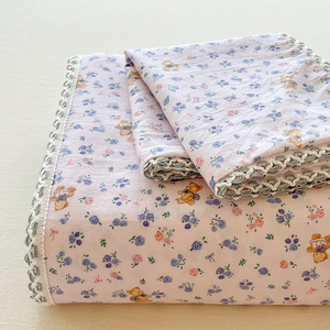 Juego de Sábanas Planas de Algodón Transpirable con Encaje Estampado YIXUAN CD001 para <span class=keywords><strong>Cama</strong></span> Doble/Individual con Funda de Almohada - Product Image 6