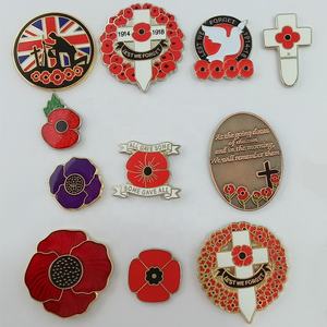 เข็มกลัดดอกป๊อปปี้สีแดงประดับกลิตเตอร์และคริสตัลสำหรับวันที่ระลึก - Product Image 4