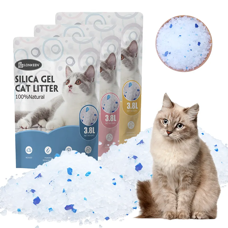 Fabrika oem kolay kümesi düşük fiyat kaynağı Ultra emici silika jel kum dolgu temiz mavi kristal silikon kedi kumu kum