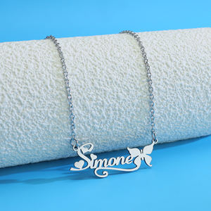 个性化不锈钢个人定制爱心名字项链女士时尚蝴蝶名字吊坠DIY周年礼物 - Product Image 3