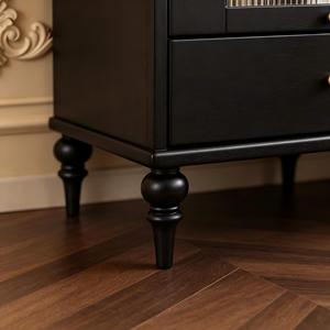 Midcentury Solid Wood Nightstand with 2 <b>Drawers</b> Eco-Friendly Apartment Living Room Bedroom Storage Cabinet Black Bedside Table - Product Image 4