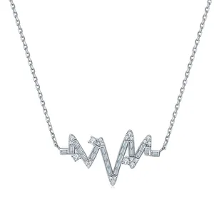 Moda Lifeline Pulse Heartbeat ECG collares 925 plata esterlina mujeres collares joyería