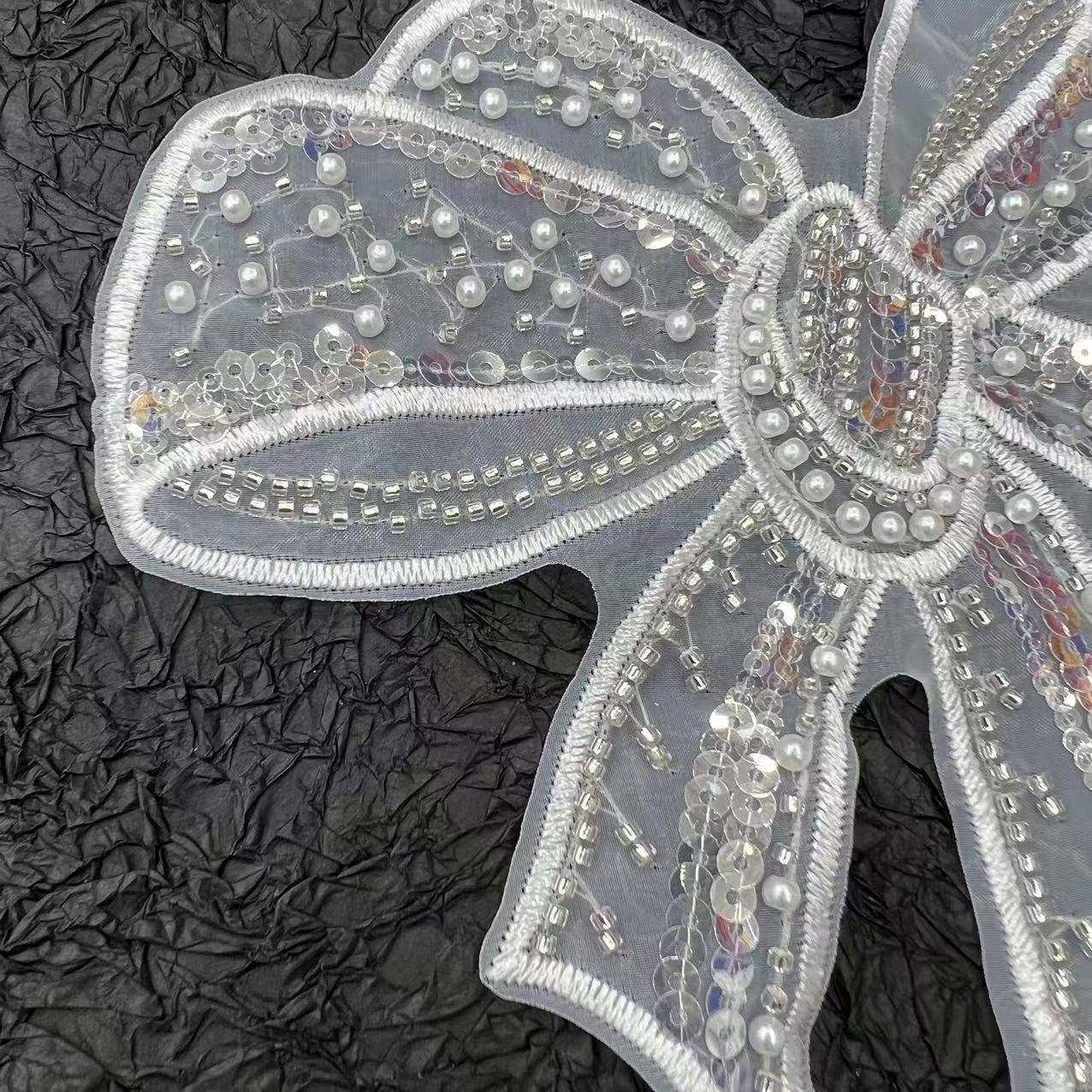 White Lace Bow Embroidered with Sequins Girls main image 3