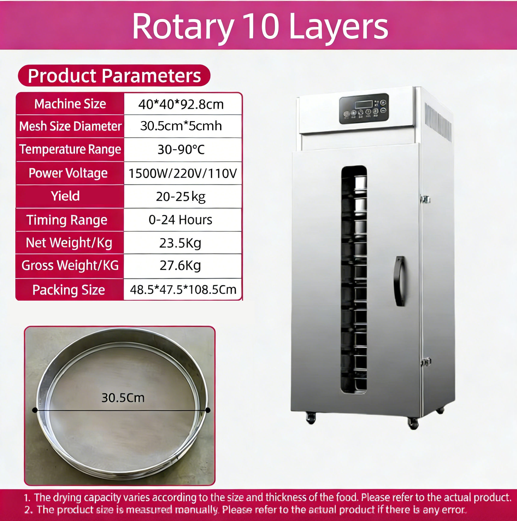 ชั้นวางหมุนได้สีเงิน 10 ชั้น (30-90)°ค)