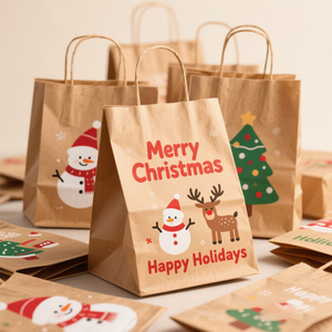 Tùy chỉnh sinh thái thân thiện Kraft túi giấy mua sắm thực phẩm Túi giáng sinh Kraft Quà tặng Túi giấy với xử lý - Product Image 4