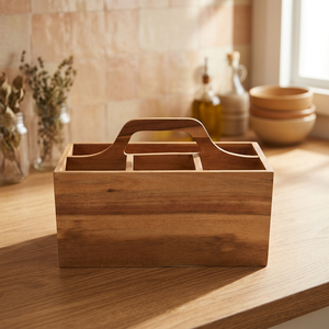 Portable Adjustable Non-folding Wooden Caddy Box Handle American Style Kitchen Use Customise Tableware Utensils Salt Holder - Product Image 1